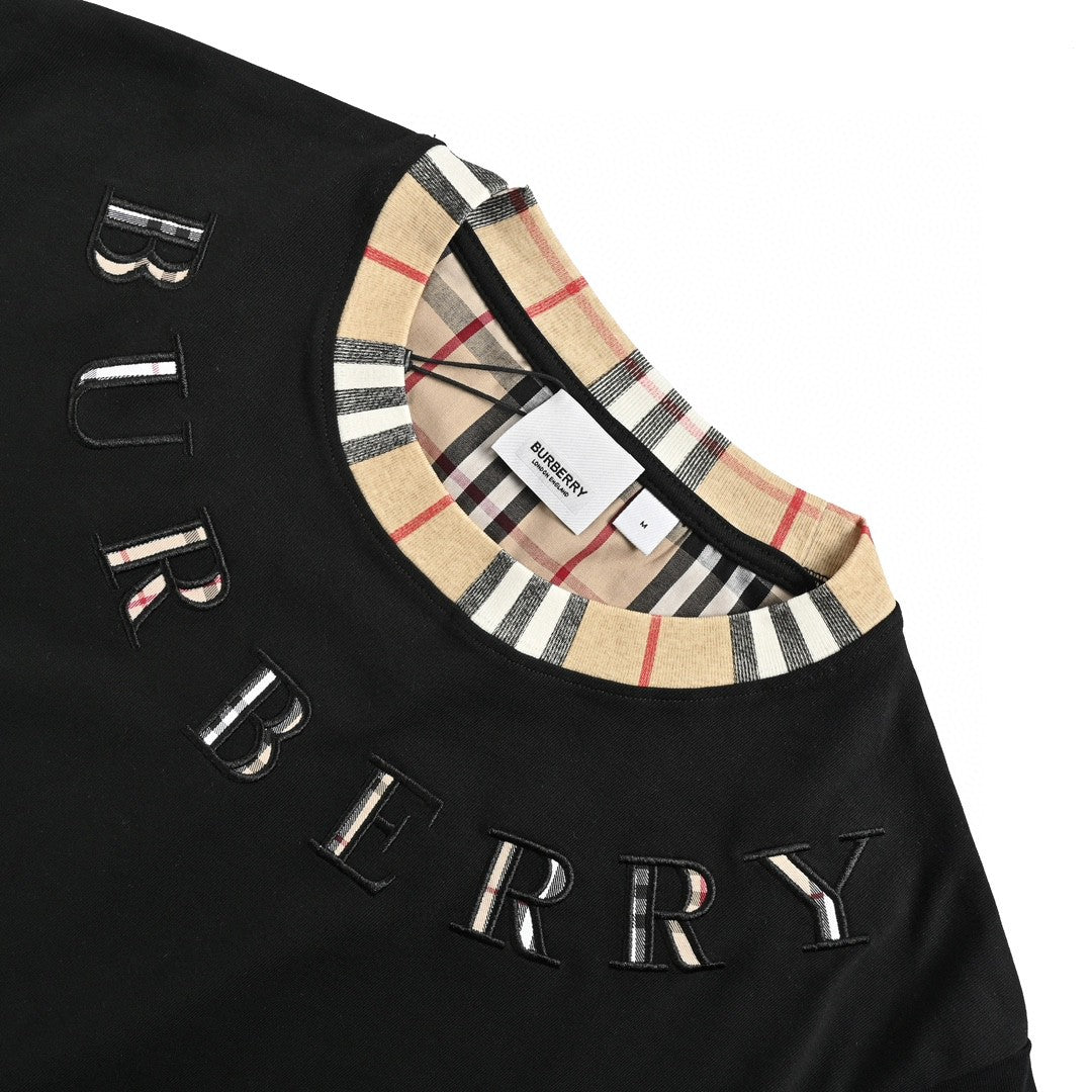 Burberry Logo Collar Detail Black T-Shirt