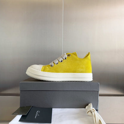 Rick Owens Yellow Suede Low-Top Sneakers