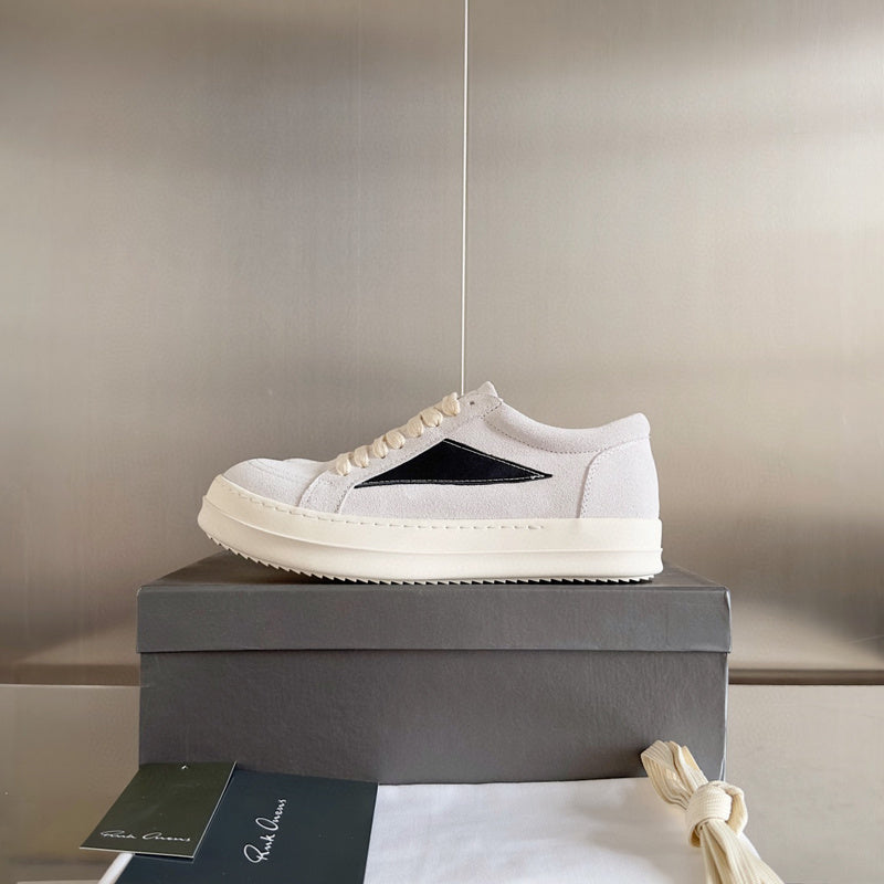 Rick Owens White Suede Low-Top Sneakers