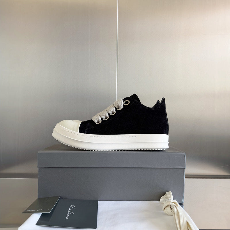 Rick Owens Black Suede Low-Top Sneakers