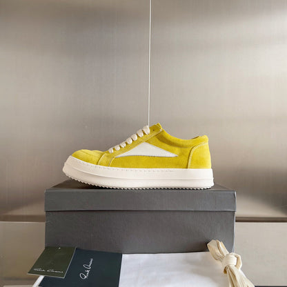 Rick Owens Yellow Suede Low-Top Sneakers