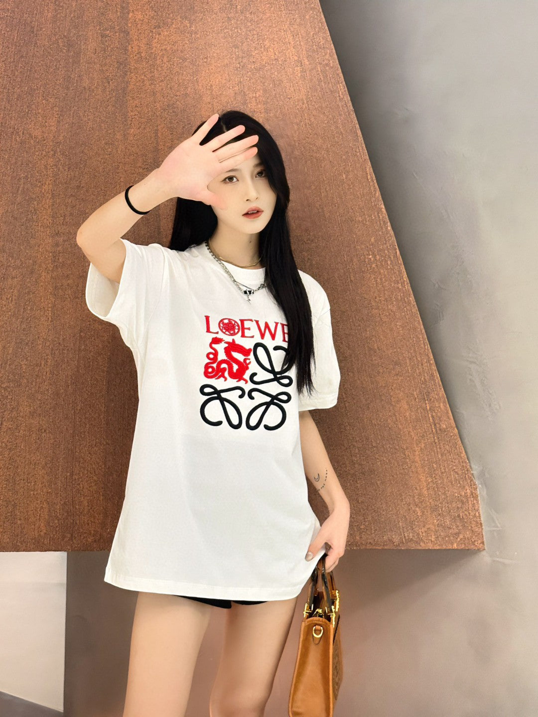 Loewe White T-Shirt with Red and Black Logo