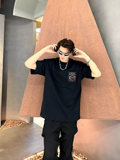 Loewe Black T-Shirt with White Pocket Logo