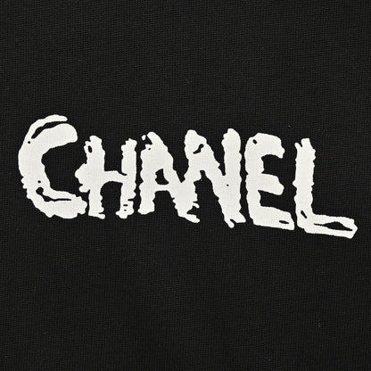 Chanel Pink Splash Logo Black T-Shirt