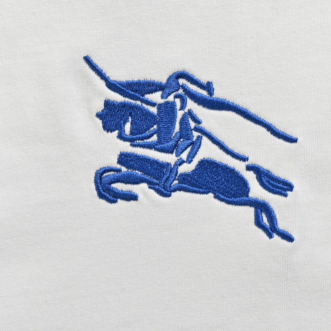 Burberry White T-Shirt with Blue Equestrian Knight Logo