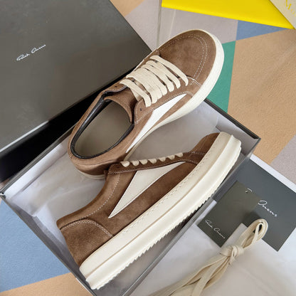 Rick Owens Brown Suede Low-Top Sneakers