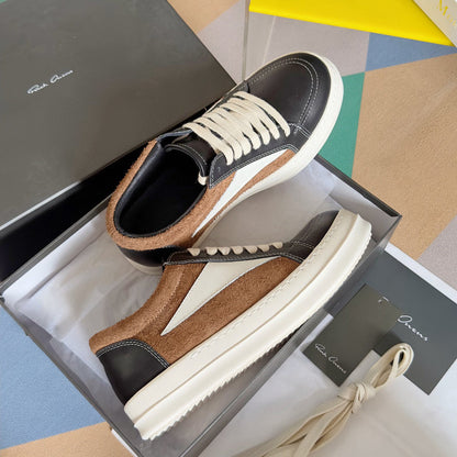 Rick Owens Black and Brown Low-Top Sneakers