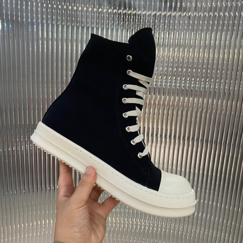 Rick Owens Canvas High-Top Sneakers - Black and White