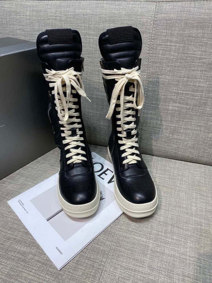 High-Top Leather Lace-Up Boots