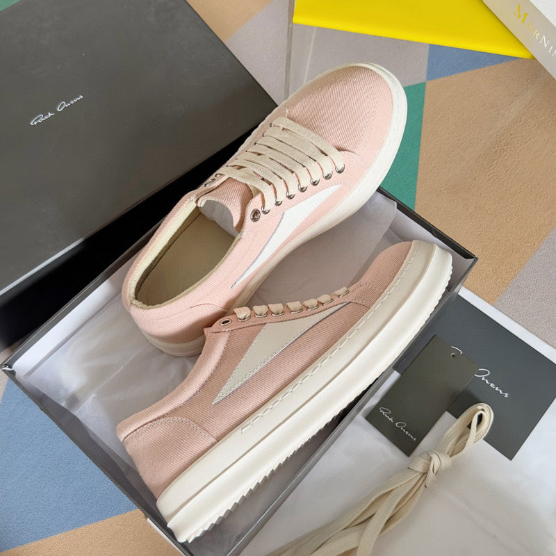 Rick Owens Pink Canvas Low-Top Sneakers