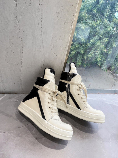 Rick Owens Geobasket Sneakers - Cream and Black