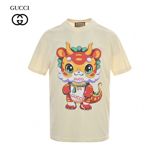 Gucci Cream T-Shirt with Dragon Cartoon