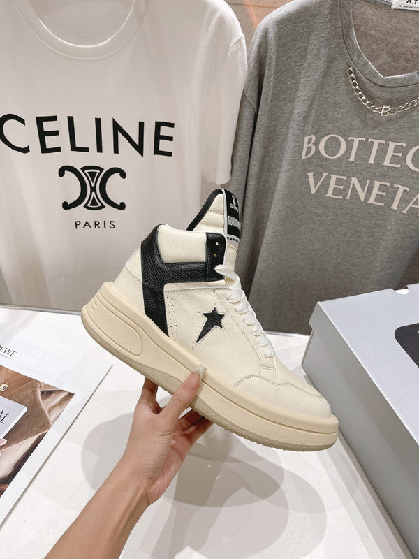 Rick Owens Cream and Black High-Top Sneakers