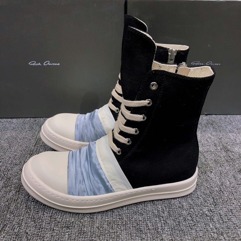 Rick Owens Black Canvas Boots with Ruched Fabric