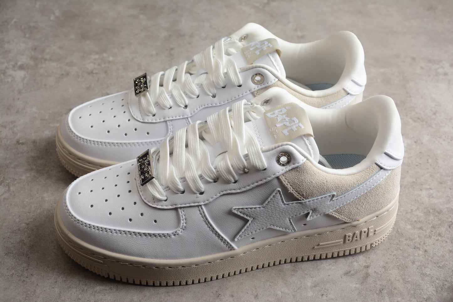 BAPE STA Low-Top Sneakers in White and Cream