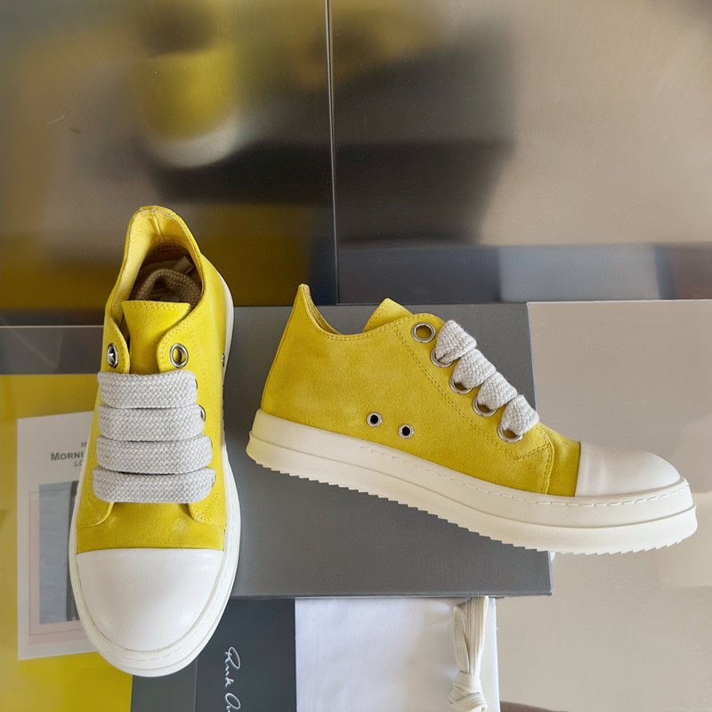 Rick Owens Yellow Suede Low-Top Sneakers