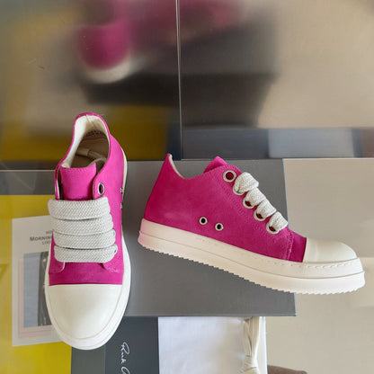 Rick Owens Pink Suede Low-Top Sneakers