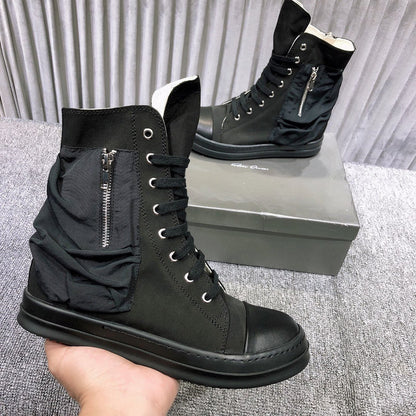 Rick Owens High-Top Leather Sneakers with Side Zipper