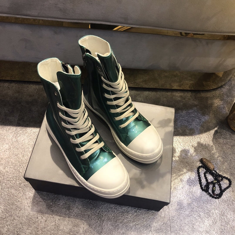 High-Top Metallic Green Leather Sneakers