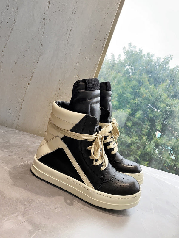 Rick Owens Geobasket Sneakers - Black and Cream