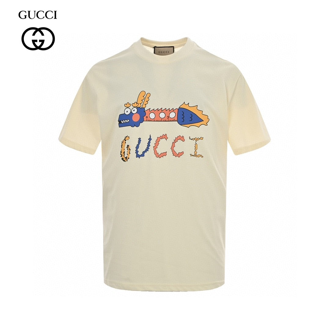 Gucci White T-Shirt with Dragon Graphic