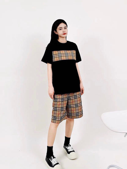 Burberry Check Panel T-Shirt (Black)