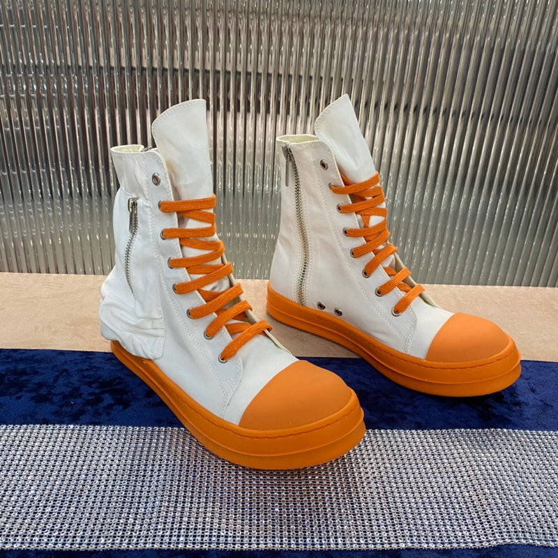 Rick Owens High-Top Canvas Boots - White and Orange