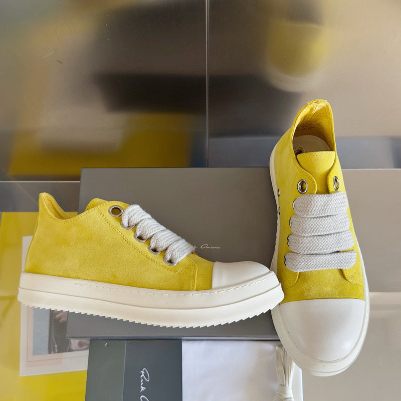 Rick Owens Yellow Suede Low-Top Sneakers