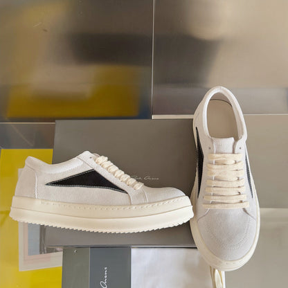 Rick Owens White Suede Low-Top Sneakers