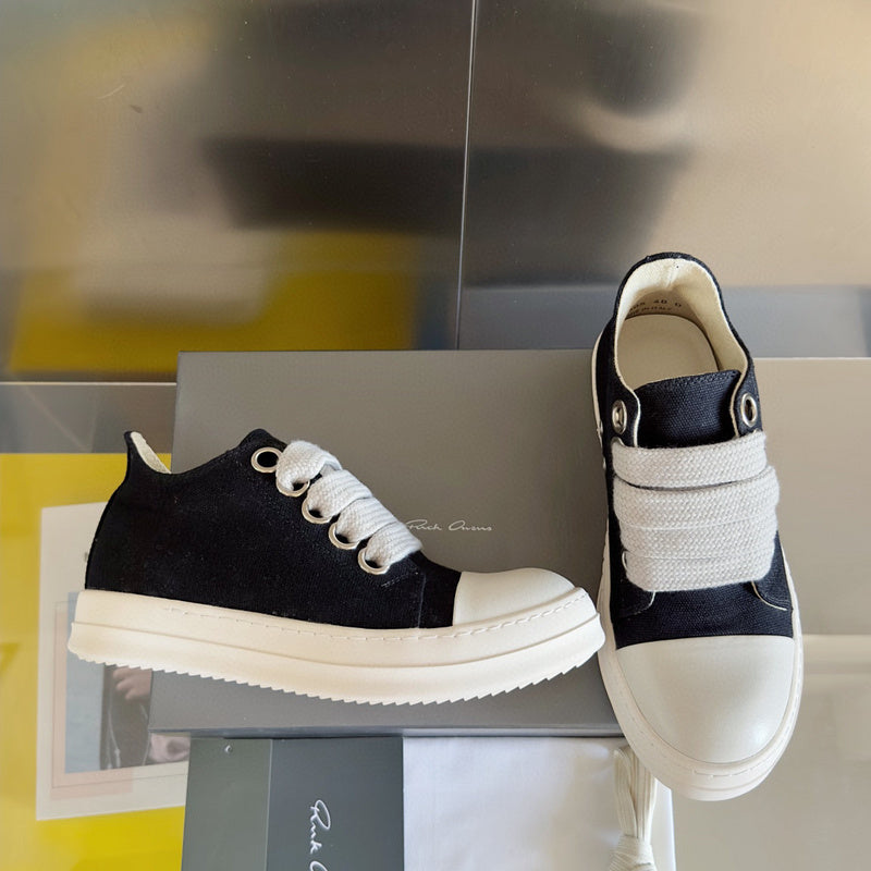 Rick Owens Black Canvas Low-Top Sneakers