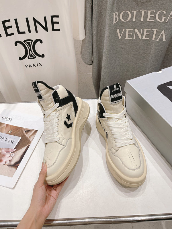 Rick Owens Cream and Black High-Top Sneakers