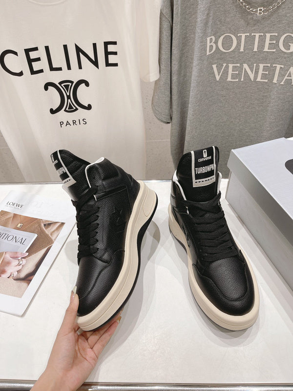 Rick Owens Black and White High-Top Sneakers