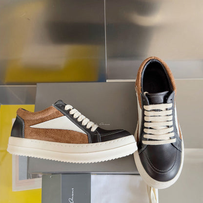 Rick Owens Black and Brown Low-Top Sneakers