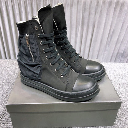 Rick Owens High-Top Leather Sneakers with Side Zipper