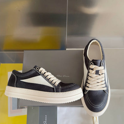 Rick Owens Black Canvas Low-Top Sneakers