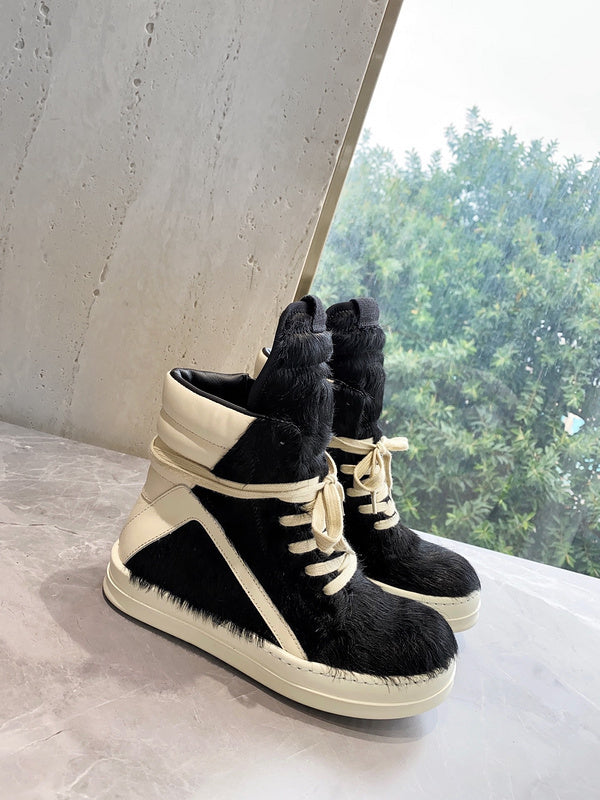 Rick Owens Geobasket Sneakers - Black Pony Hair