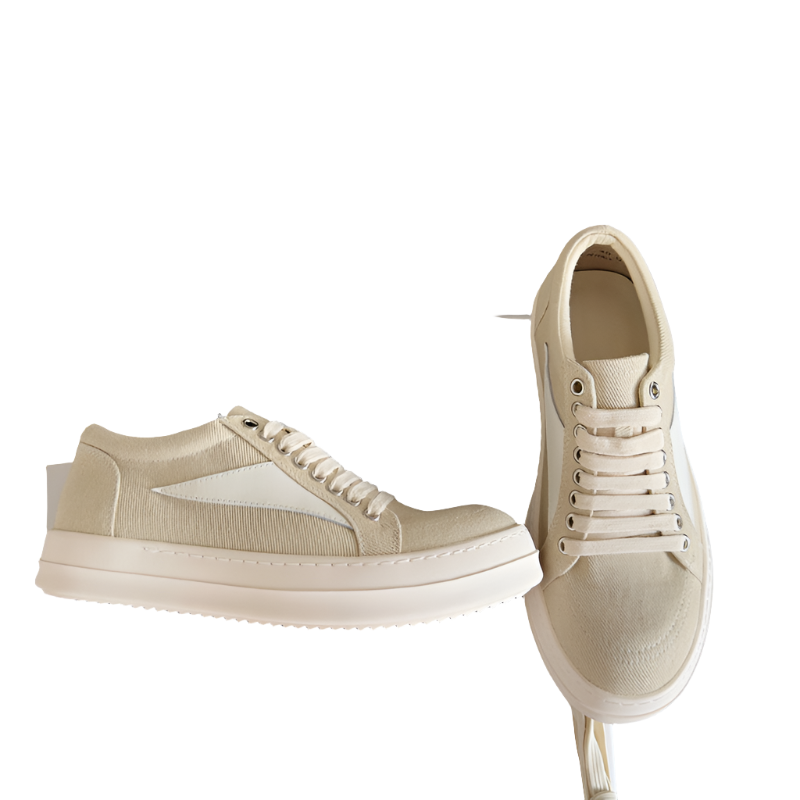 Rick Owens Beige Canvas Low-Top Sneakers