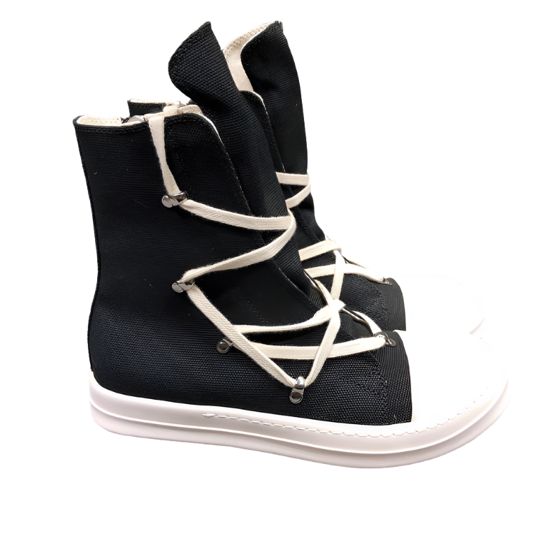 High-Top Black Canvas Sneakers with Wrap-Around Laces