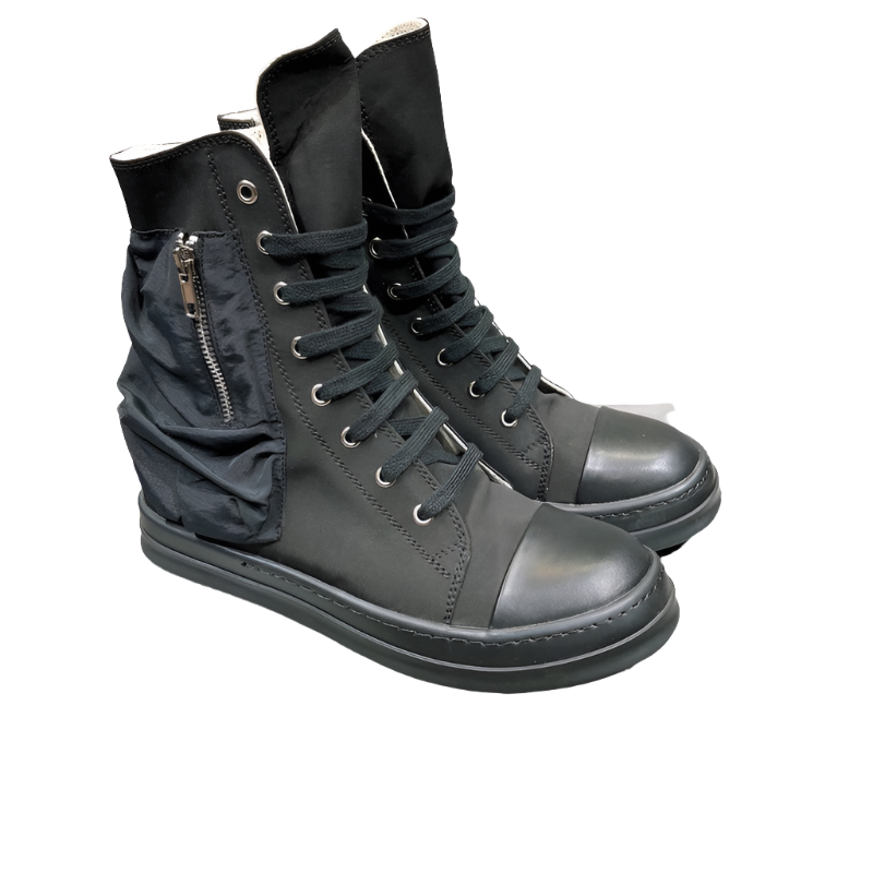 Rick Owens High-Top Leather Sneakers with Side Zipper