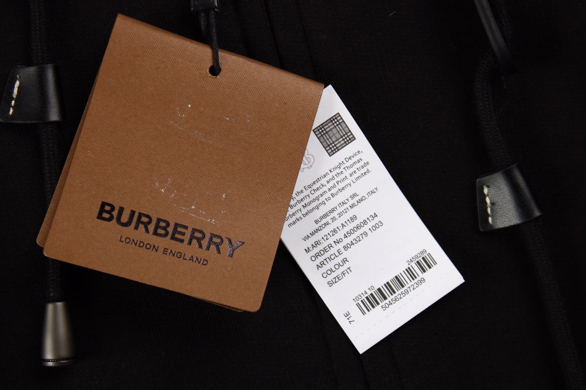 BURBERRY CHECK HOOD COTTON HOODIE BLACK