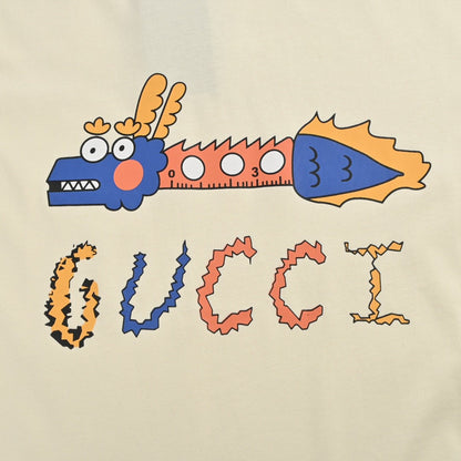 Gucci White T-Shirt with Dragon Graphic