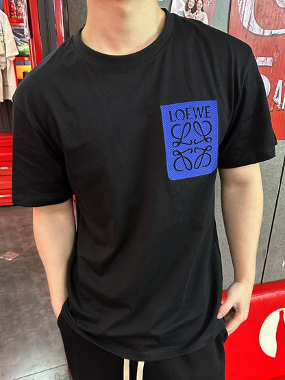 Loewe Black T-Shirt with Blue Pocket