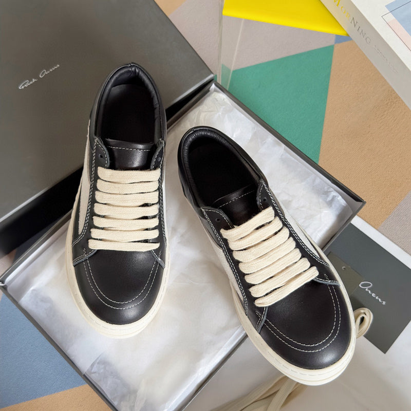 Rick Owens Black Leather and Suede Low-Top Sneakers