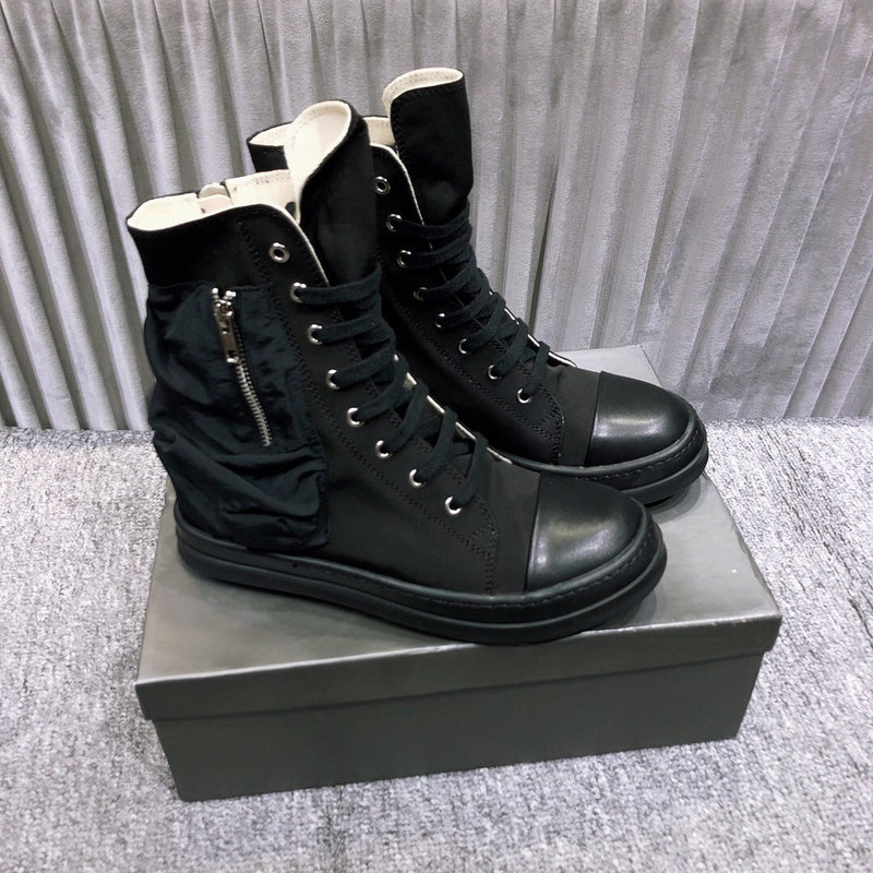 Rick Owens High-Top Leather Sneakers with Side Zipper