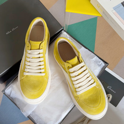 Rick Owens Yellow Suede Low-Top Sneakers