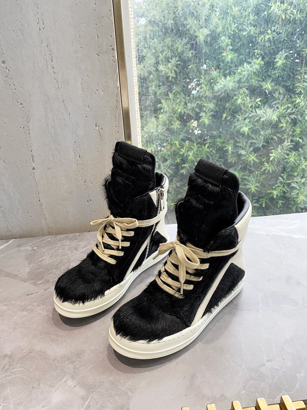 Rick Owens Geobasket Sneakers - Black Pony Hair