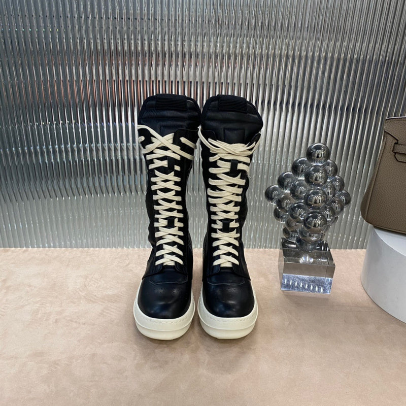 Rick Owens High-Top Leather Boots - Black and Cream