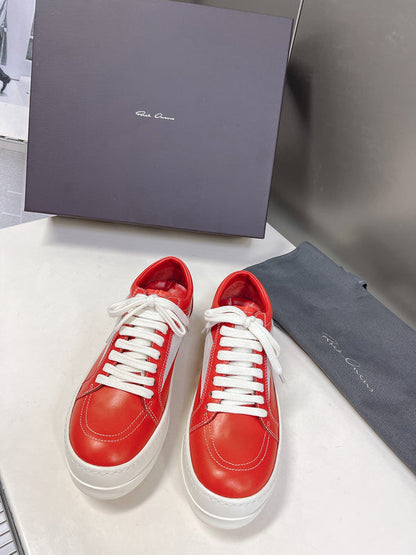 Rick Owens Low-Top Sneakers - Red Leather