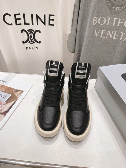 Rick Owens Black and White High-Top Sneakers