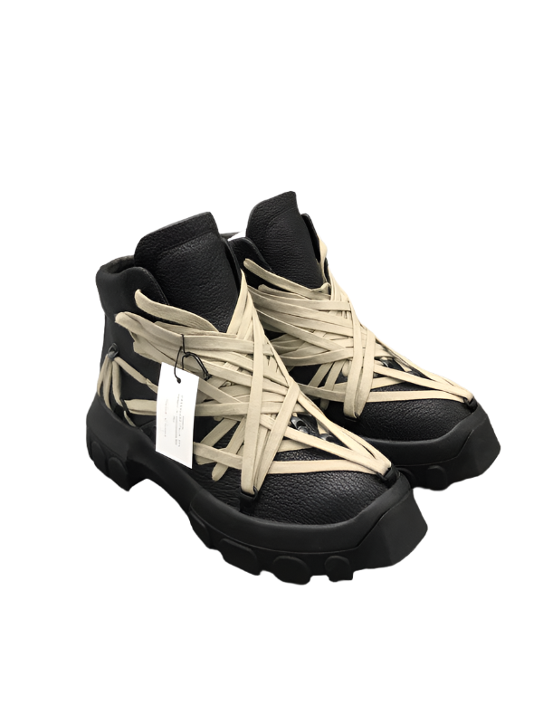 Rick Owens Black High-Top Sneakers with Beige Straps